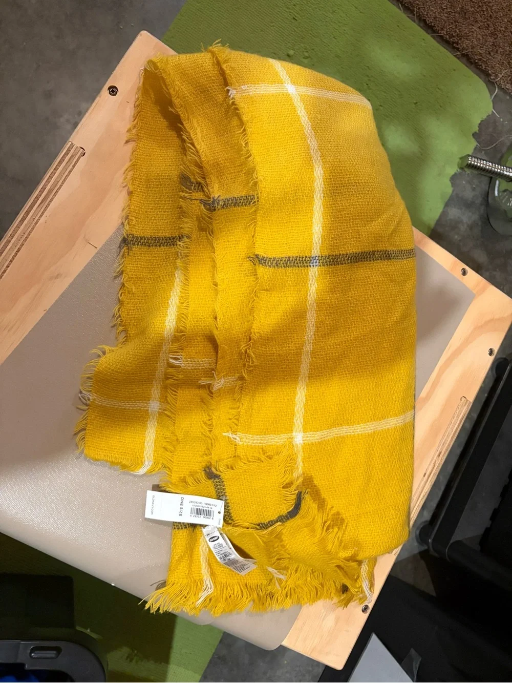 NWT. Old Navy Yellow Plaid Fringe Scarf Wrap